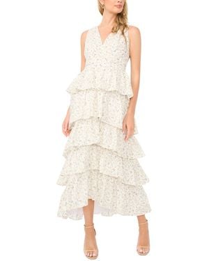 1.STATE Cascading V-neck Ruffle Maxi Dress - Natural