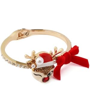 Betsey Johnson Faux Stone Santa Baby Reindeer Bow Bangle Bracelet - White