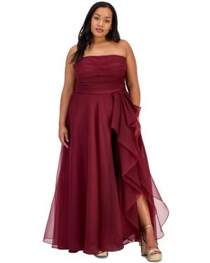 B Darlin Trendy Plus Size Ruffled Strapless Gown - Red