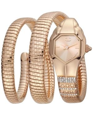 Just Cavalli Glam Snake Quartz Ip Stainless Steel Bracelet Watch - Natural
