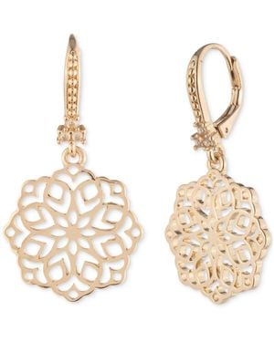 Marchesa Tone Pave Filigree Flower Drop Earrings - Metallic