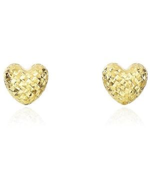 The Lovery Puffy Gold Sparkle Cut Heart Stud Earrings 14k Gold - Metallic