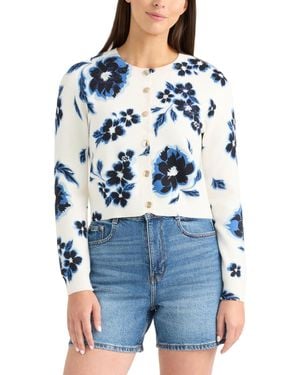 Ellen Tracy Floral Printed Button Front Cardigan - Blue