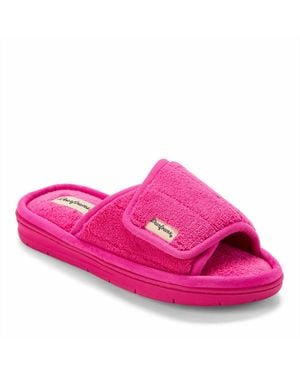 Dearfoams Mickey Terry Adjustable Shower Slide House Slipper - Pink