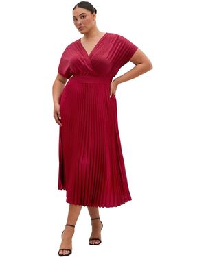 City Chic Plus Size Elia Satin Midi Cap-sleeve Dress - Red