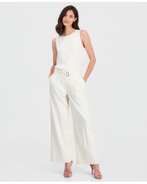 Tahari High-rise Belted Wide-leg Pants - White