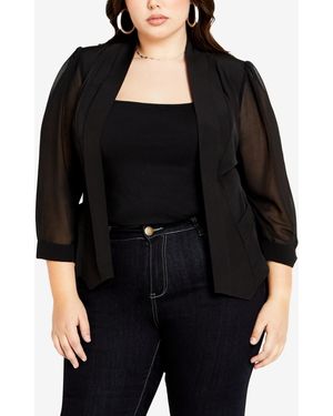 City Chic Plus Size Drapey Sheer Chiffon Blazer Jacket - Black