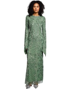 MARYISA Embellished Long-sleeve Maxi Dress - Green