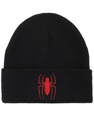 Spider-man Spiderman Logo Embroidery Standard Cuff Acrylic Knit Beanie Cuff Beanie - Black