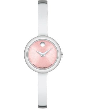 Movado Museum Bangle Round Swiss Quartz Stainless Steel Watch - Pink