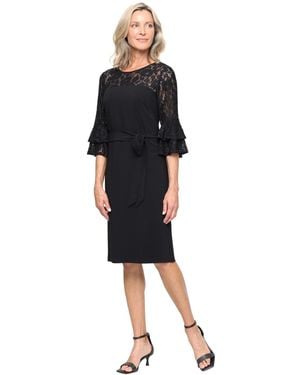 Sl Fashions Crewneck Double Tier Bell Sleeve Dress - Black