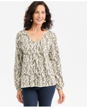 Style & Co. Printed Pintuck V-neck Knit Top - White