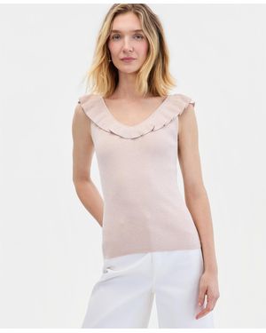 INC International Concepts Ruffle-trim Metallic Sweater Tank - White