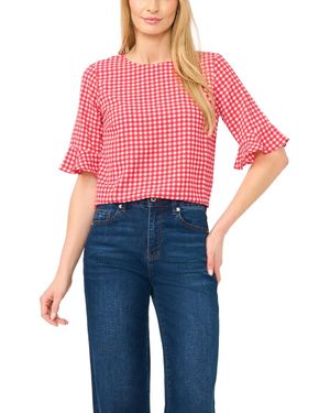 Cece Checkered Crewneck Blouse - Blue