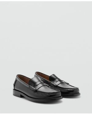 Mango Leather Penny Loafers - Black