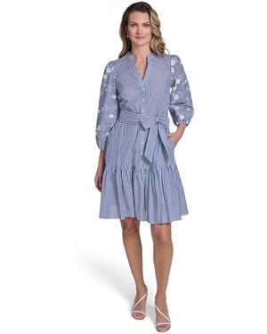 Jessica Howard Petite 3/4-sleeve Short Shirt Dress - Blue