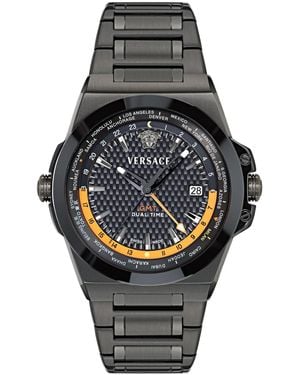 Versace Greca Reaction Gmt Ip Yellow Gold Stainless Steel Bracelet Watch 41mm - Black