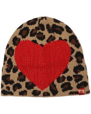 Kurt Geiger Leopard-print Hotfix Heart Beanie - Red