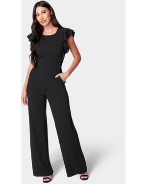 Bebe Scuba Crepe Jumpsuit With Ruffle Sleeve - White