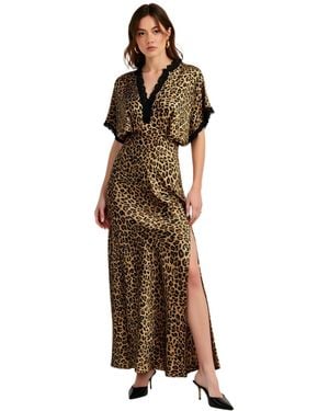 Modenaire Lace-trim Plunging V-neck Maxi Dress - Brown