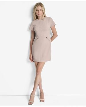 DKNY Short-sleeve Zip-pocket Dress - Natural