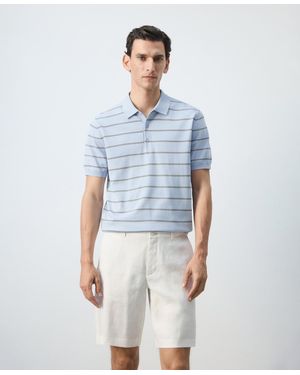 Mango Striped Fine-knit Polo Shirt - Blue