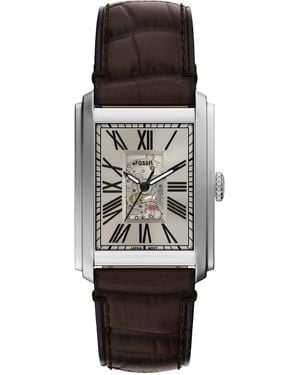 Fossil Carraway Automatic Croco Leather Watch - Black