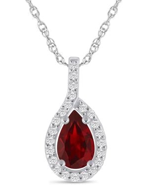 Macy's Gemstone And Diamond Halo Pendant Necklace (1/5 Ct. T.w. - Red