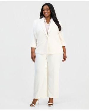 Anne Klein Essentials Anne Klein Cool Crepe One Button Jacket Pull On Seamed Wide Leg Pant - White