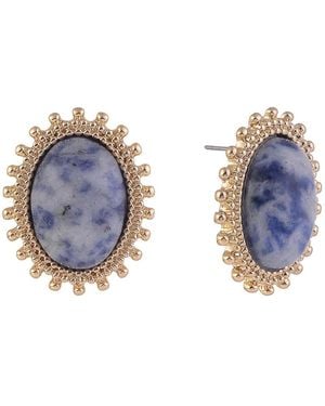 Rachel Roy Gold Tone Oval Button Earrings - Blue