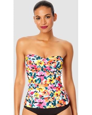 Anne Cole Twist-front Shirred Bandeau Tankini Top - Multicolor