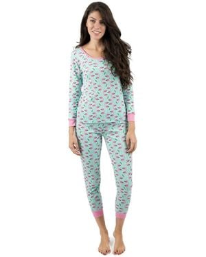 Leveret Matching Family Two-piece Cotton Long Sleeve Shirt And Pants Print Pajamas - Blue