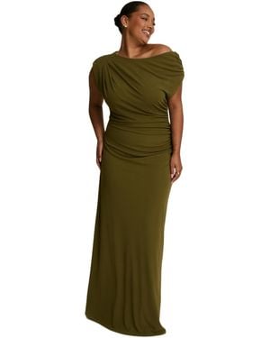 Six Stories Slash Neck Draped Bridesmaid Dress - Green