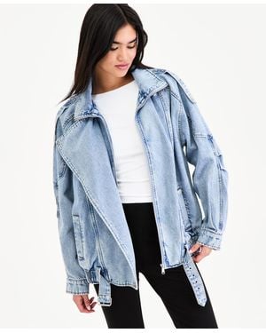 BarIII Oversized Denim Bomber Jacket - Blue