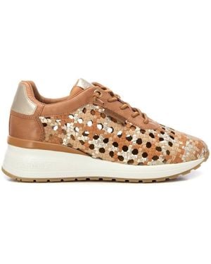 Xti Carmela Leather Braided Sneakers By - Brown