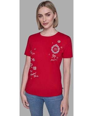 Karl Lagerfeld Crewneck Embellished Icon T-shirt - Red