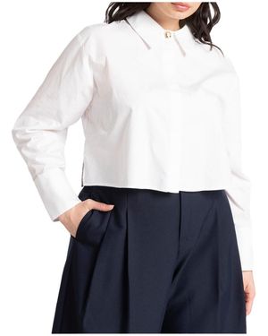 Eloquii Plus Size Cropped Collared Shirt - White