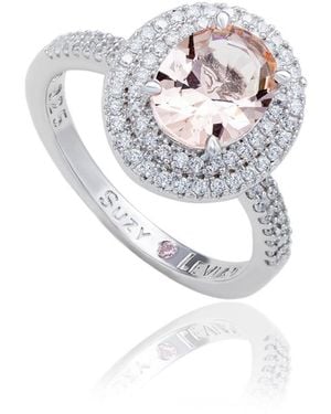 SUZY LEVIAN NEW YORK Suzy Levian Sterling Silver Oval Cubic Zirconia Pave Double Halo Ring - White