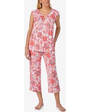 Ellen Tracy Scoop Neck Top & Cropped Pajama Pants - Red