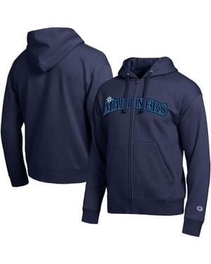 Champion Seattle Mariners All-star Wordmark Full-zip Hoodie - Blue