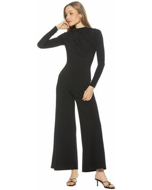 Alexia Admor Yael Long Sleeve Ruched Top Jumpsuit - Black