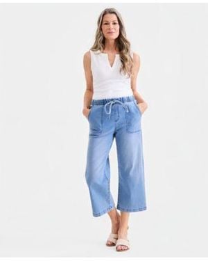 Style & Co. Style Co Cropped High Rise Wide Leg Jeans Macys Exclusive - Blue