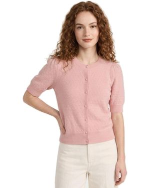 Joie Short Sleeve Pointelle Cardigan - Pink