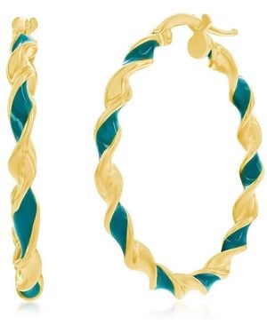 Simona Gold Plated Over Sterling Silver Enamel 30mm Twisted Hoop Earrings - Yellow