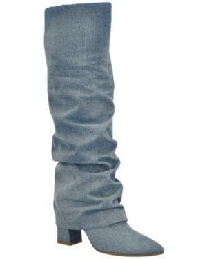 Guess Geima Tall Slouchy Foldover Block Heel Boots Regular Wide Calf - Blue