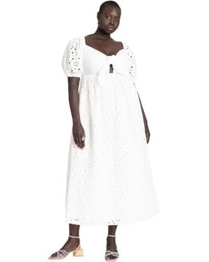 Eloquii Plus Size Eyelet Tie Front Maxi Dress - White