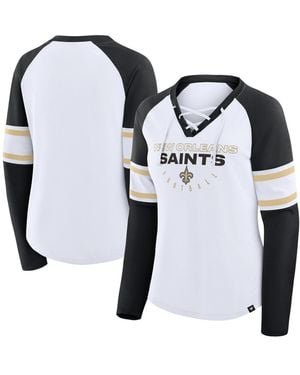 Fanatics White/black New Orleans Saints Redzone Blitz Package Raglan Lace-up V-neck Long Sleeve T-shirt