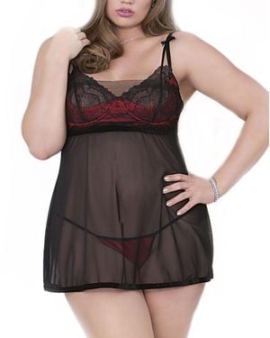 iCollection Adorable Mesh Overlay Babydoll 2pc Lingerie Set - Black