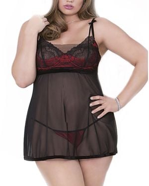 iCollection Adorable Mesh Overlay Babydoll 2pc Lingerie Set - Black