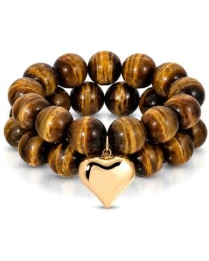 Ettika Luck And Love Tiger's Eye Heart Bracelet Set - Metallic